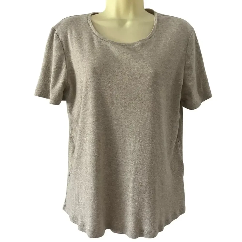 By Chico’s 2= Woman Size 12 Oatmeal Cotton Knit Top Tee Shirt Short Sleeve Basic